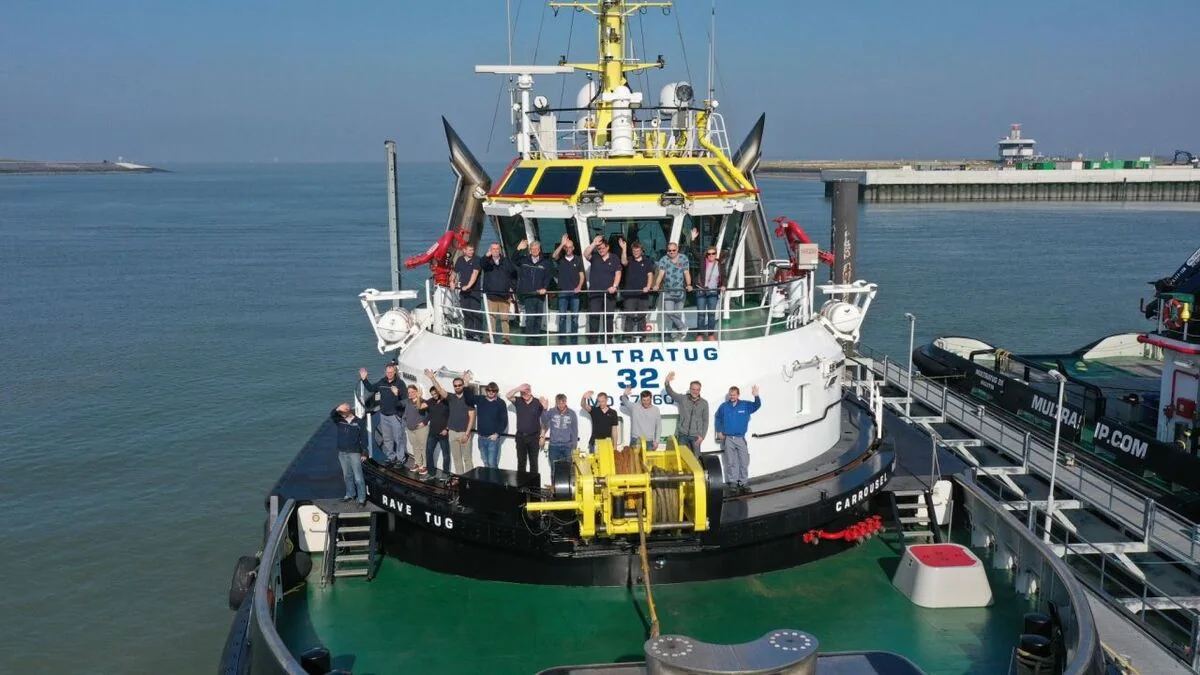 Trial team aboard Multratug 32 after the 2021 remote-control towage trial